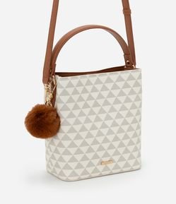 Bolsa Bucket Média em PU Estampa Triângulos com Detalhes