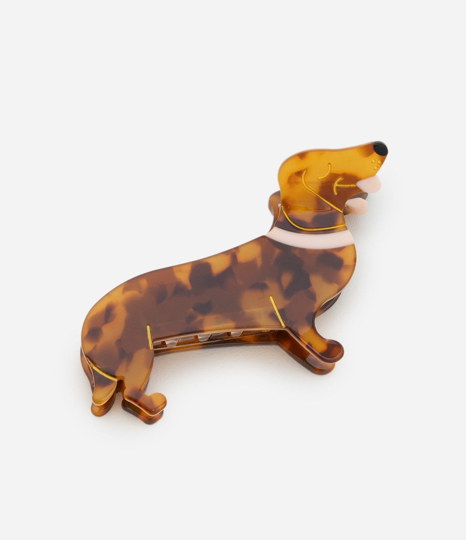 Piranha de Cabelo de Plástico em Formato de Cachorro Salsicha Marrom 1