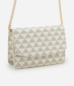 Bolsa Transversal Pequena em PU Estampa Triângulo e Alça com Corrente
