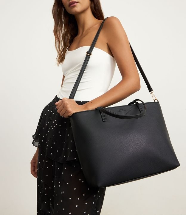 Bolsa Shopper Grande em PU Textura Safiano com Alça Longa