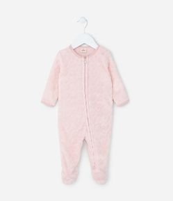 Macacão Infantil em Fleece com Textura de Corações - Tam RN a 24 meses
