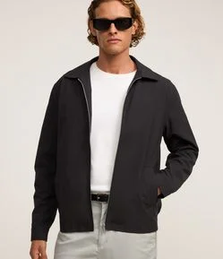 Jaqueta em Sarja Gola Colarinho com Detalhe Franzido na Barra