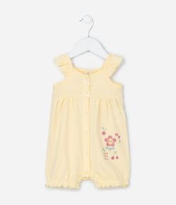 Macaquinho Infantil com Babado e Bordado Flor - Tam 0 a 18  meses