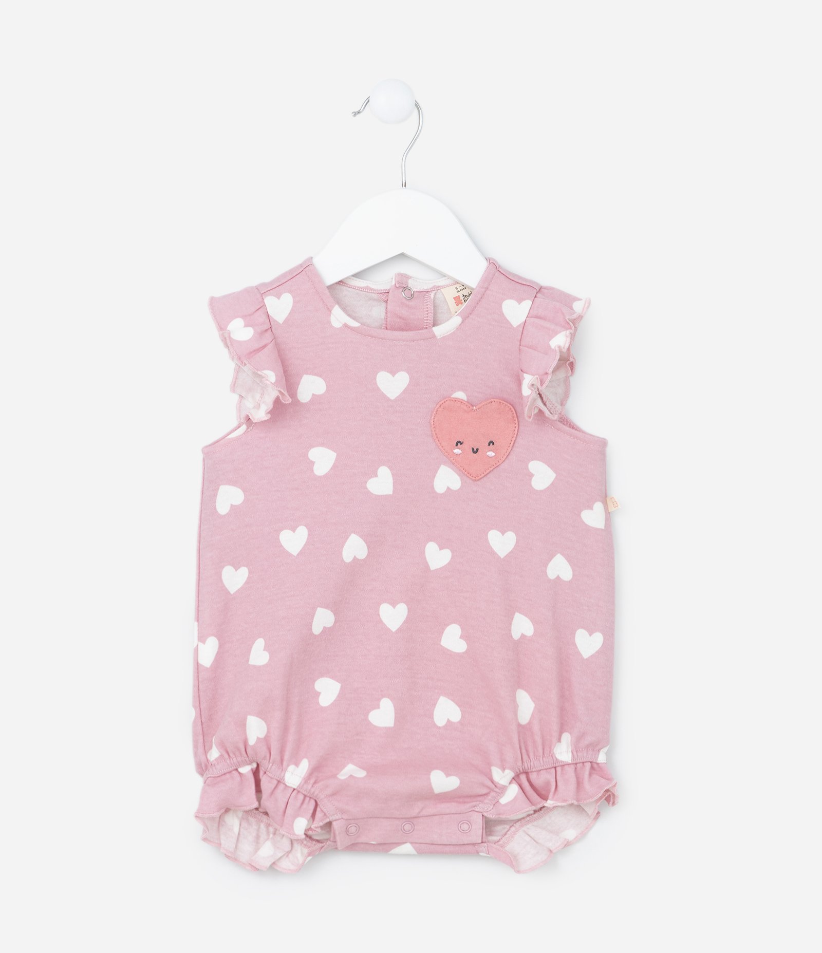 Macaquinho Infantil com Estampa de Corações e Babadinhos - Tam 0 a 18 meses Rosa 1