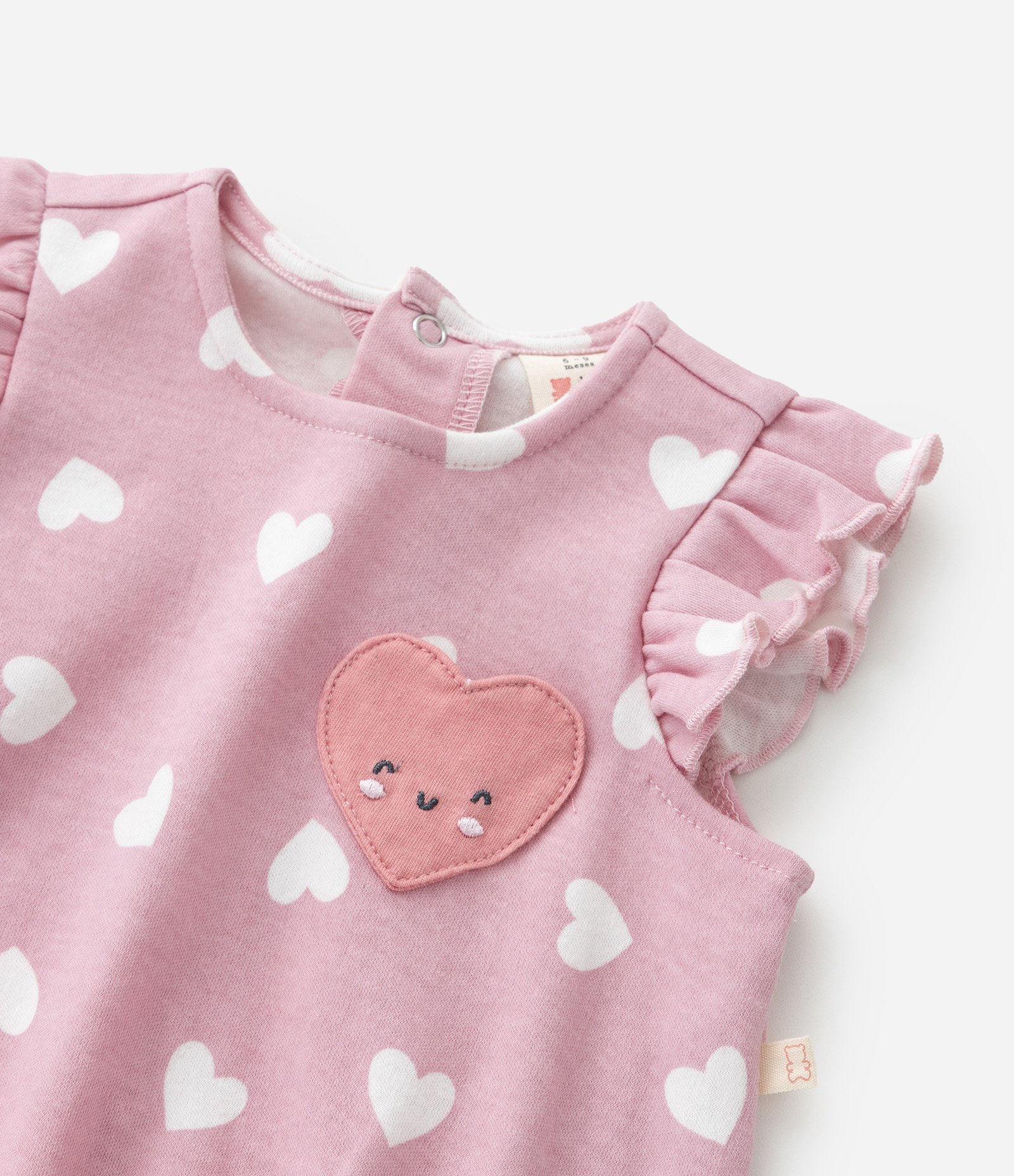 Macaquinho Infantil com Estampa de Corações e Babadinhos - Tam 0 a 18 meses Rosa 6
