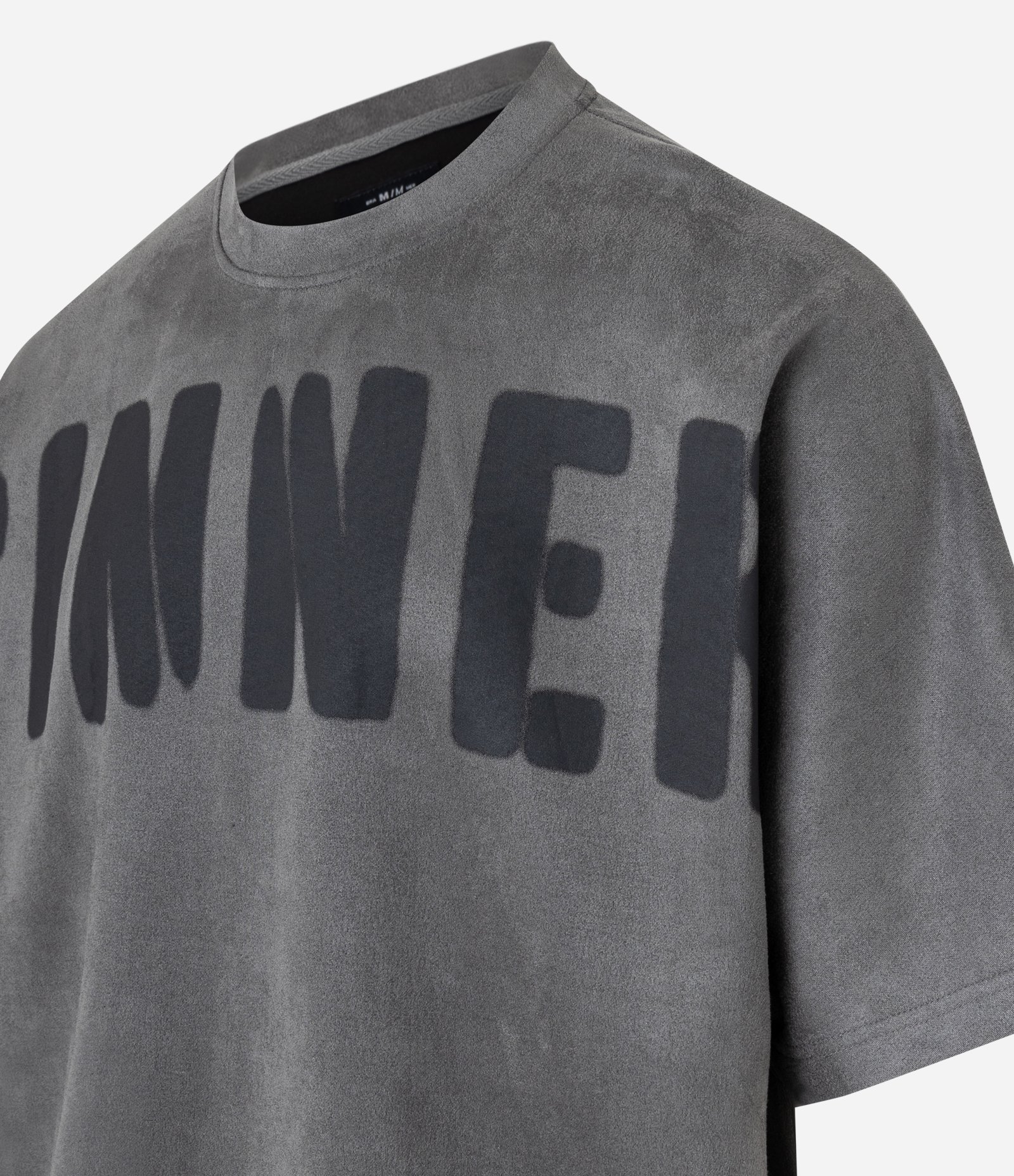 Camiseta Overboxy com Textura e Estampa Lettering Cinza 5