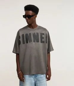 Camiseta Overboxy com Textura e Estampa Lettering
