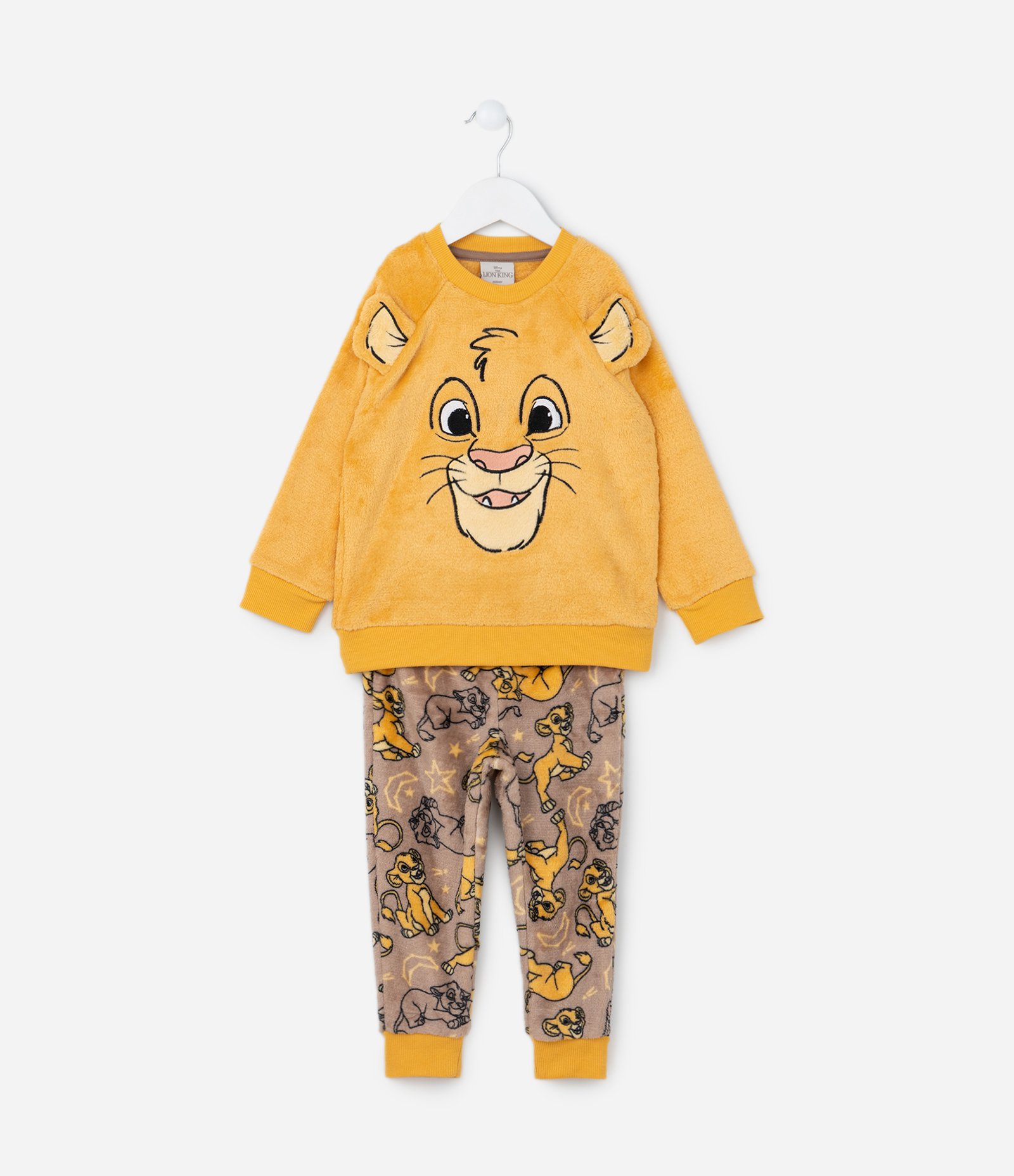 Pijama Infantil em Fleece com Bordado Simba - Tam  1 a 4 Anos Amarelo/Marrom 1