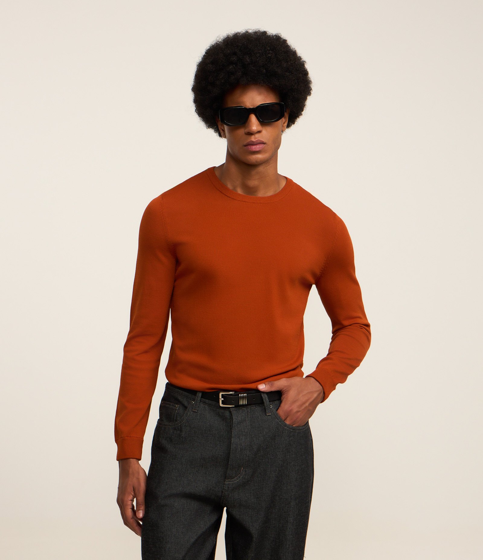 Suéter Básico em Viscose com Gola Redonda Laranja 1