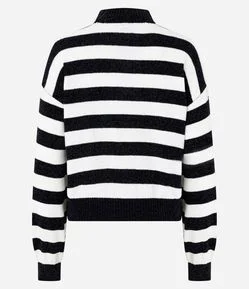 Suéter em Chenille Listrado com Golinha Alta