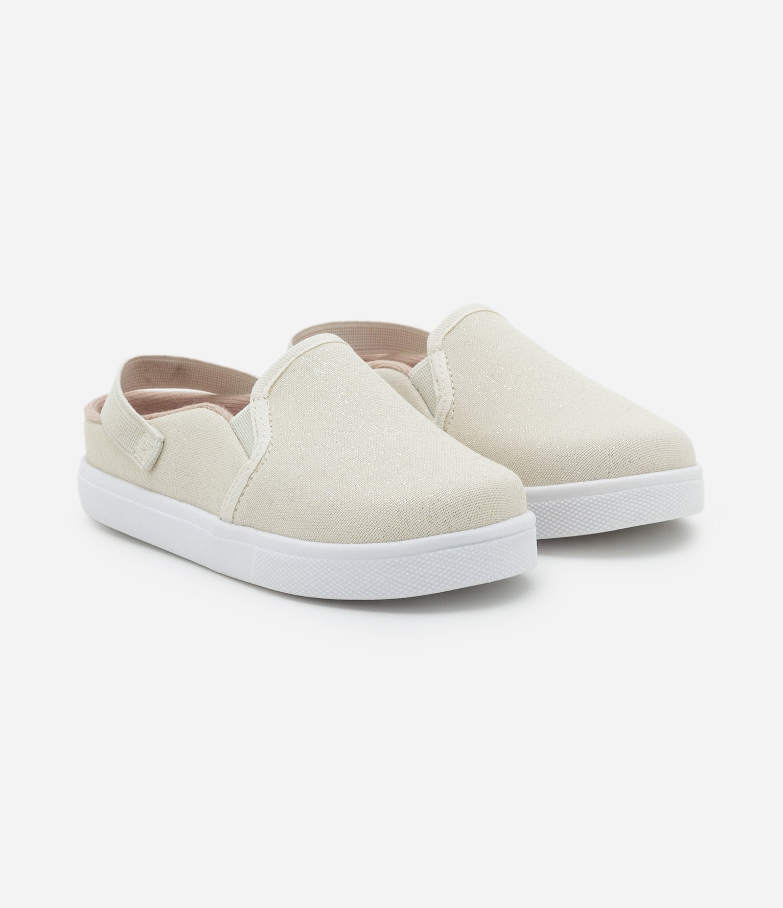 Tênis Mule Infantil com Elástico Traseiro e Glitter Molekinha - Tam 20 a 25 Off White 1