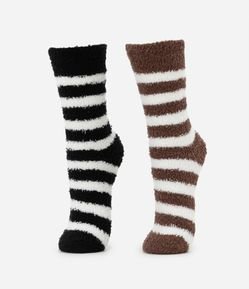 Kit 2 Meias Cano Alto em Chenille Listradas
