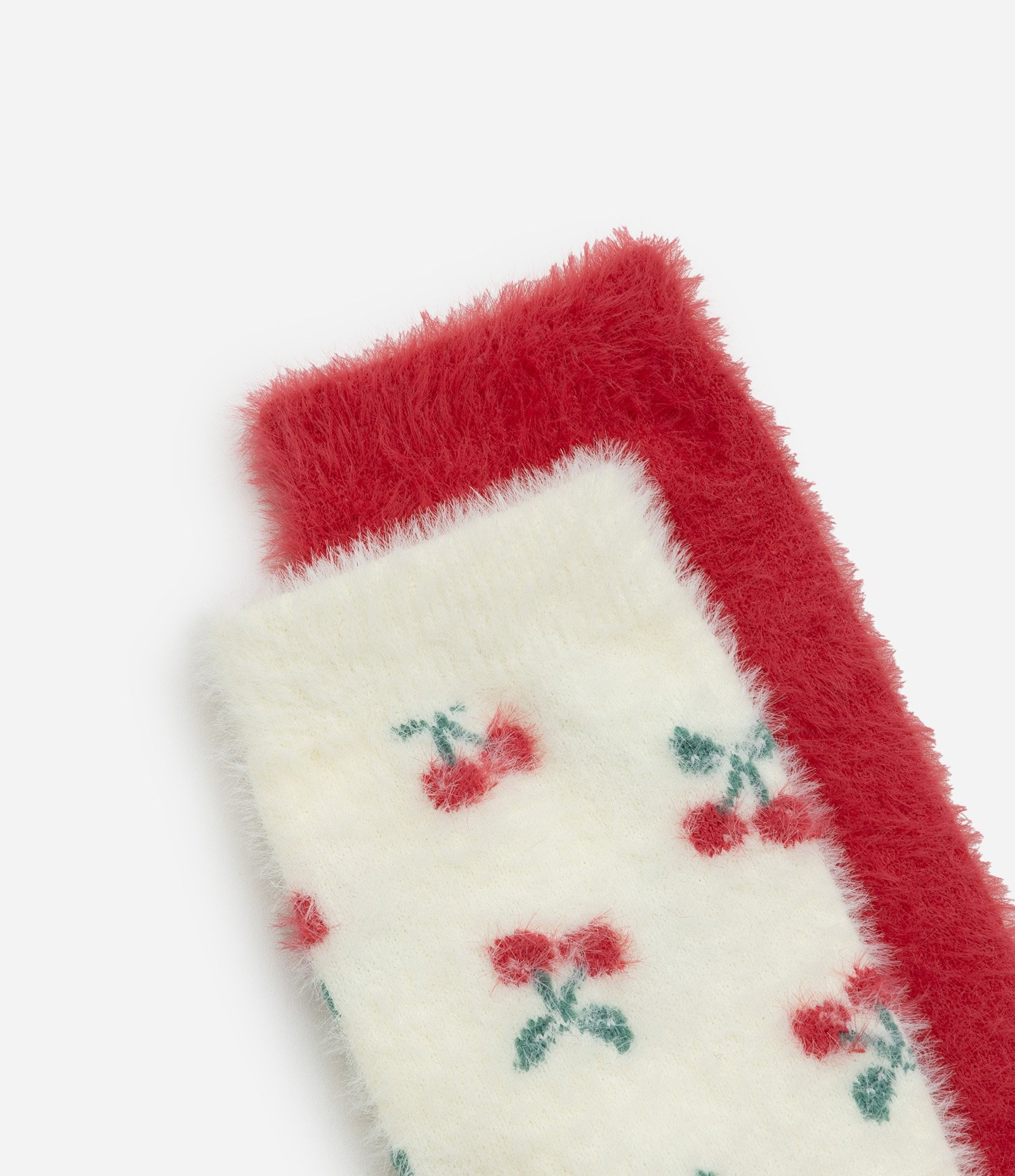 Kit 02 Meias Cano Alto com Pelinhos e Estampa de Cerejas Vermelho/Off White Vermelho/Off White 4