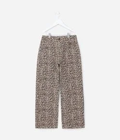 Calça Wide Leg Infantil com Estampa Oncinha - Tam 5 a 14 Anos