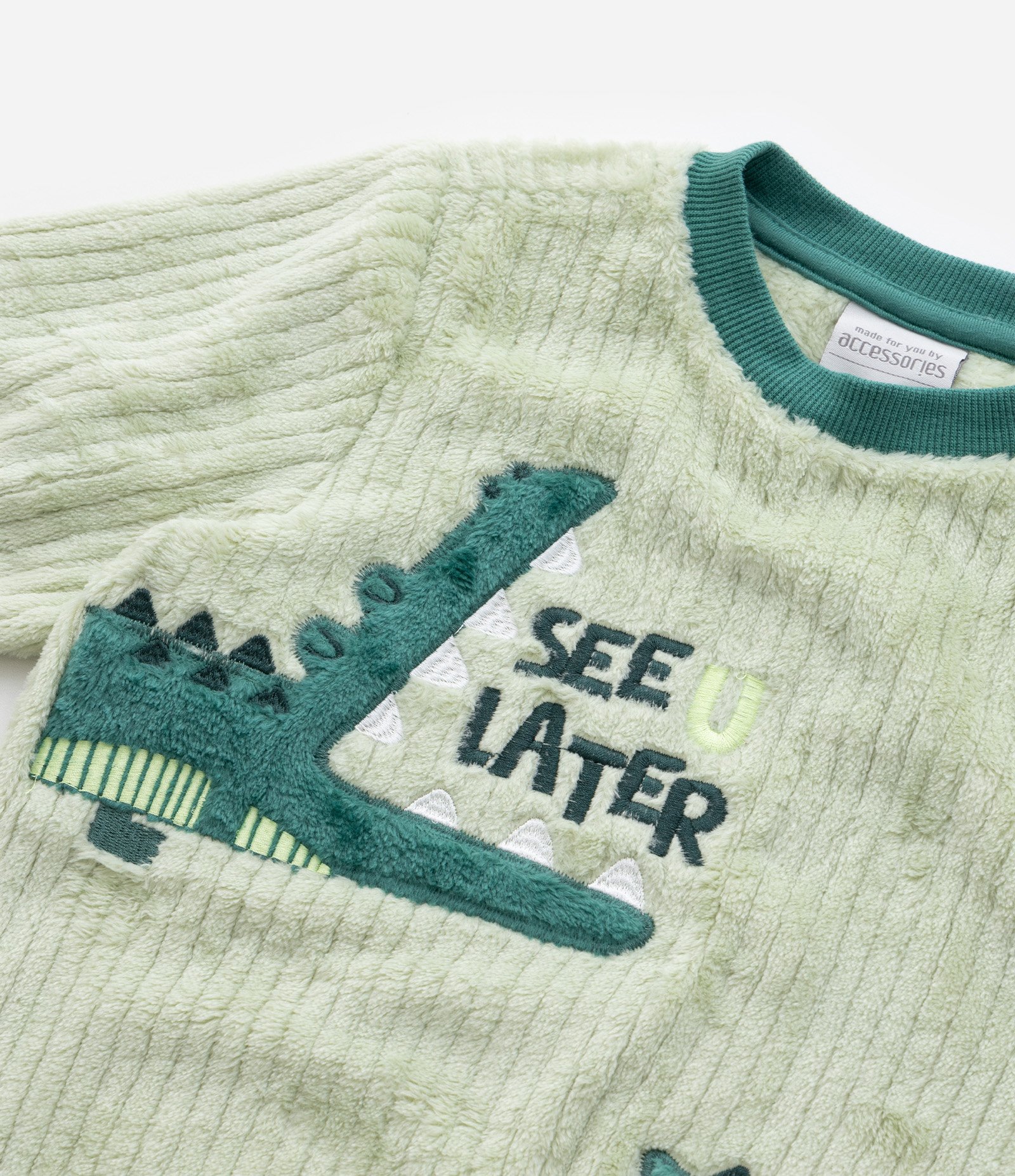 Pijama Infantil em Fleece com Bordado Interativo de Jacaré - Tam 1 a 4 Anos Verde 10