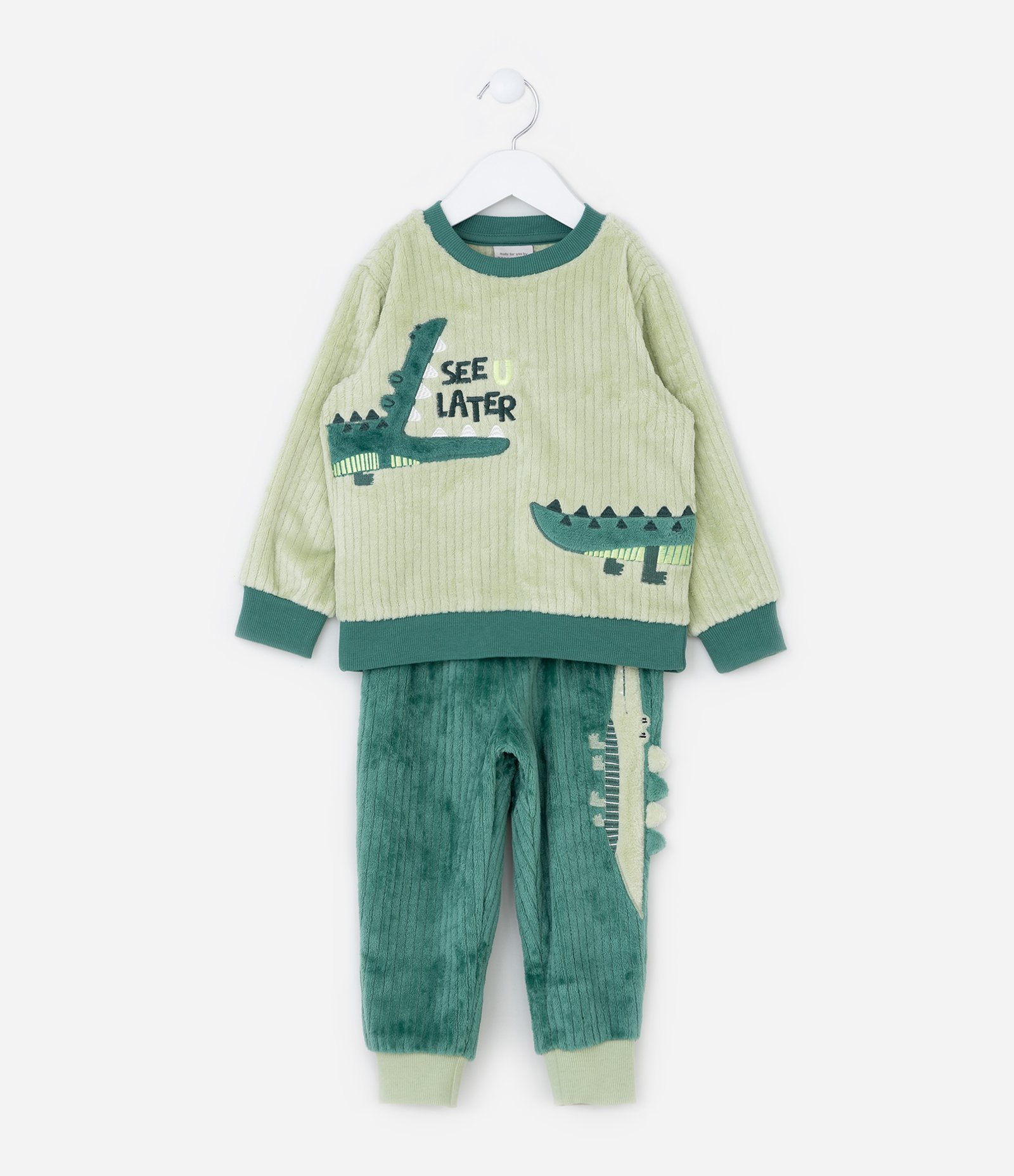 Pijama Infantil em Fleece com Bordado Interativo de Jacaré - Tam 1 a 4 Anos Verde 1