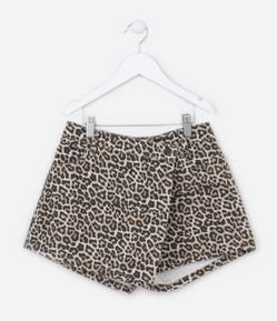 Short Saia Infantil em Sarja com Estampa Oncinha - Tam 5 a 14 Anos