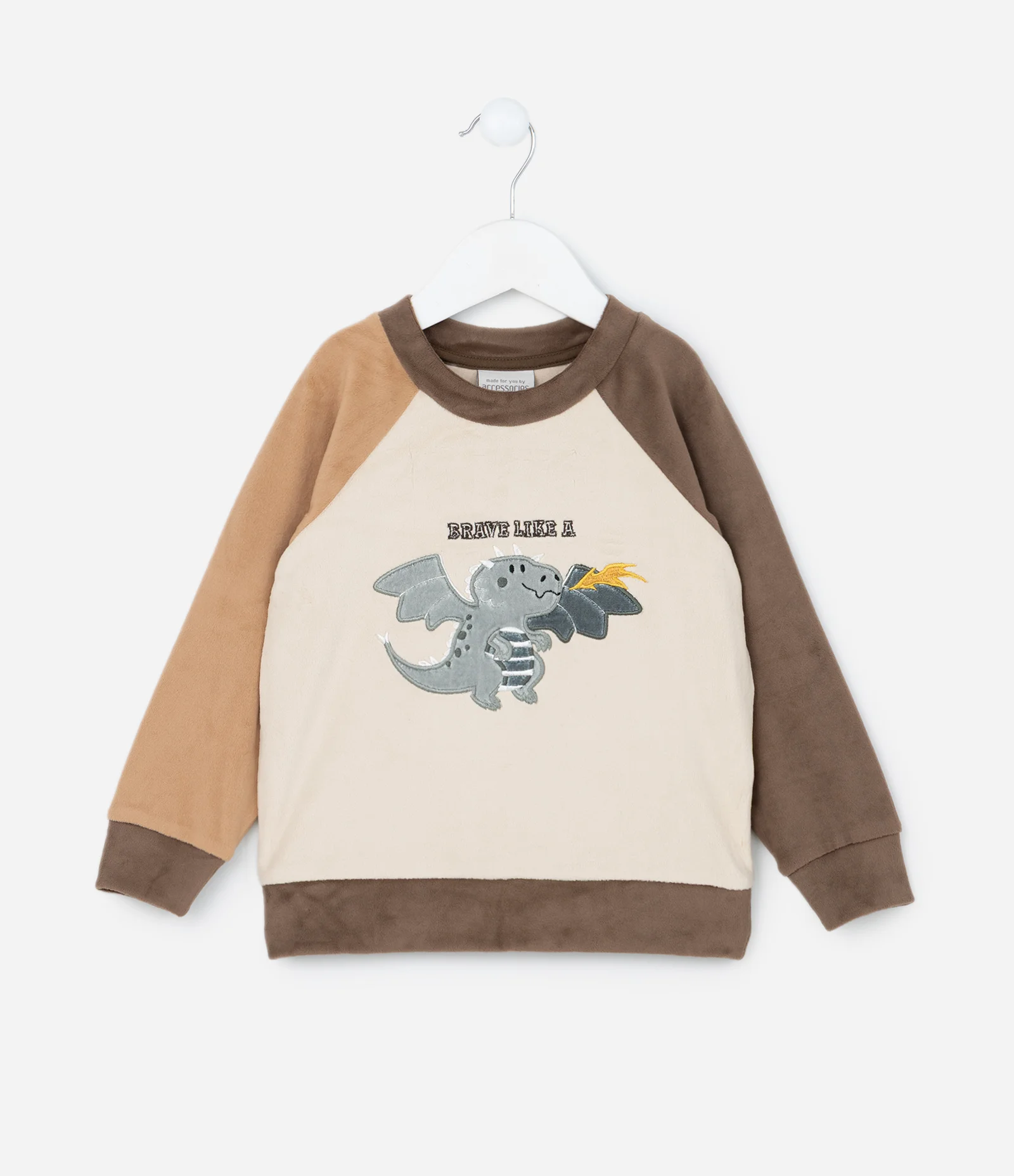 Pijama Infantil em Plush com Estampa Dragão - Tam 2 a 4 Anos Marrom/Bege 2