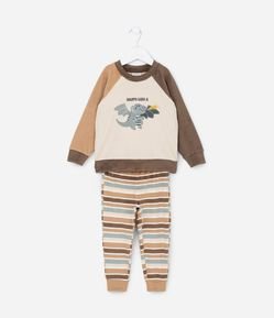 Pijama Infantil em Plush com Estampa Dragão - Tam 2 a 4 Anos