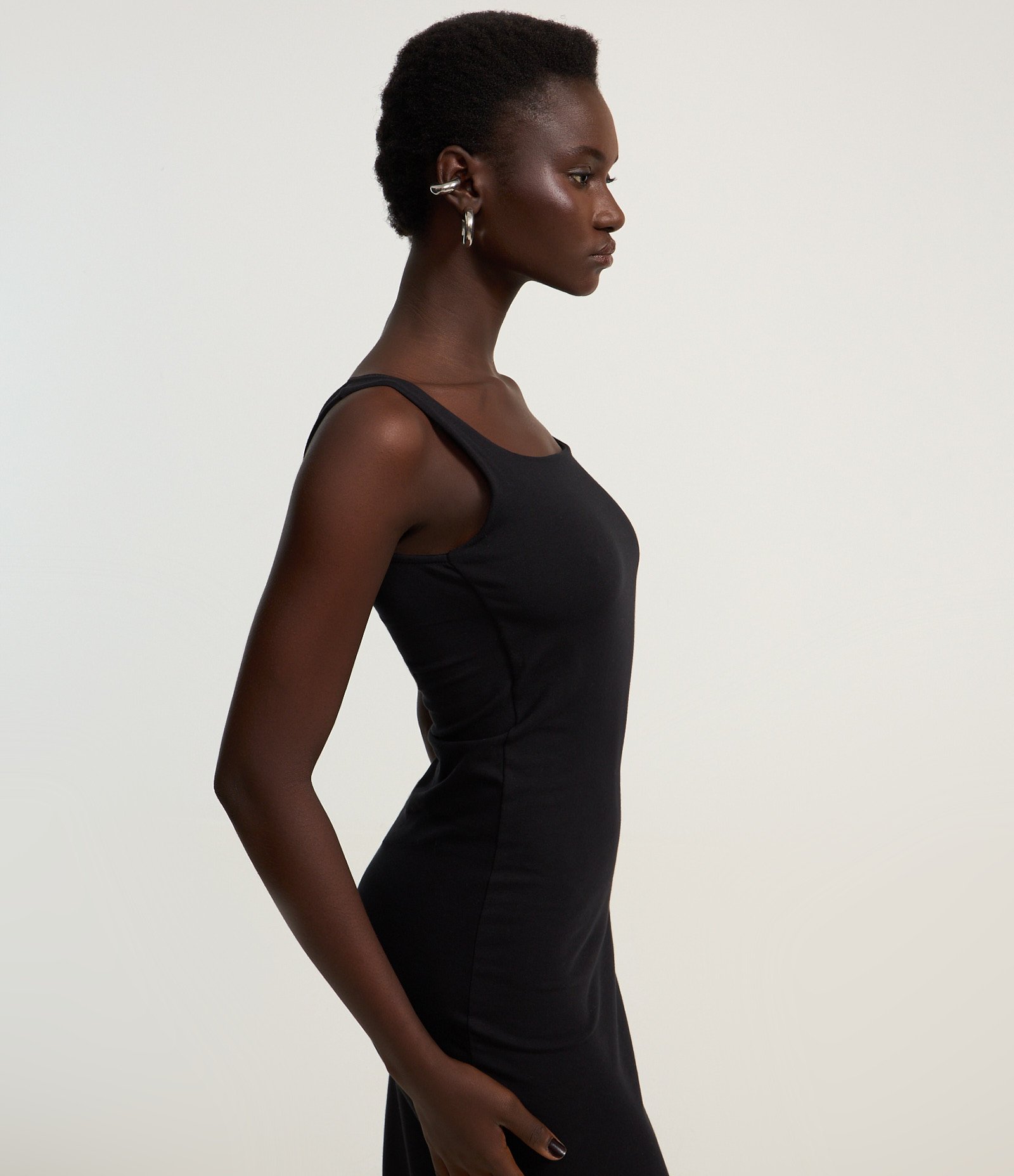 Vestido Midi em Algodão com Decote Quadrado Preto 2