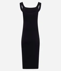 Vestido Midi em Algodão com Decote Quadrado