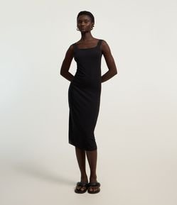 Vestido Midi em Algodão com Decote Quadrado