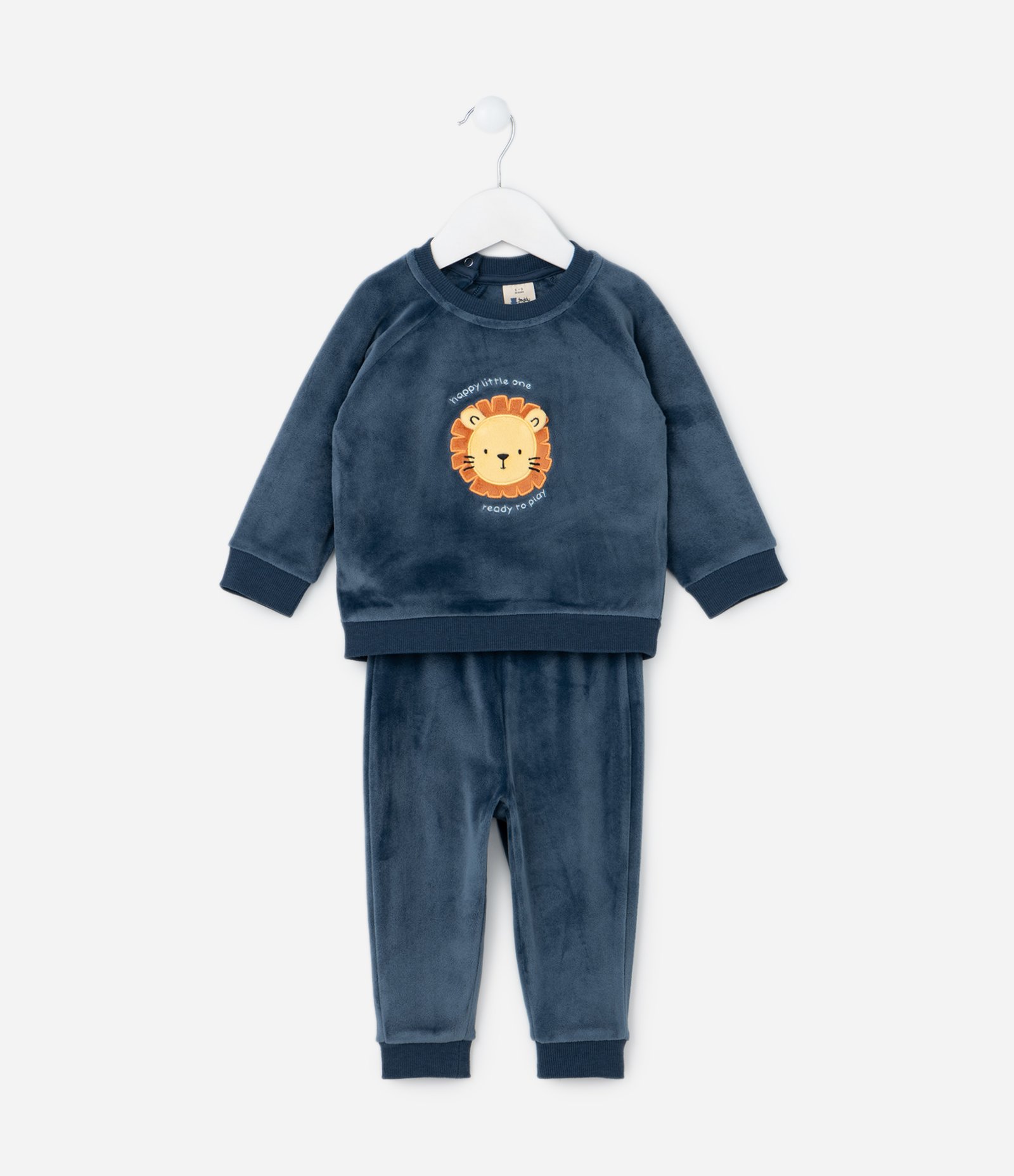 Conjunto Infantil em Plush com Bordado de Leãozinho - Tam 0 a 18 meses Azul 1