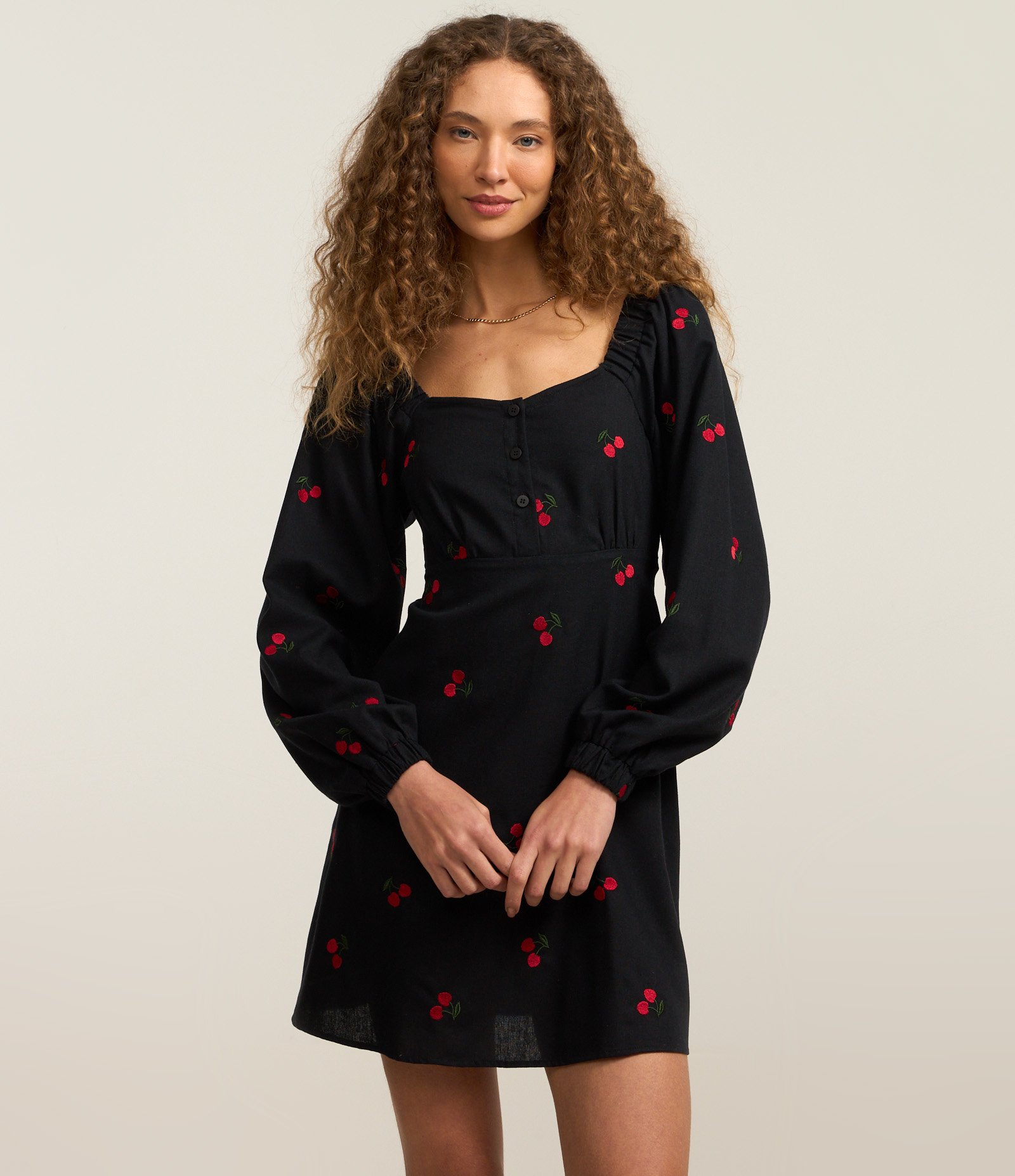 Vestido Curto em Viscose com Abotoamento Frontal Azul 1