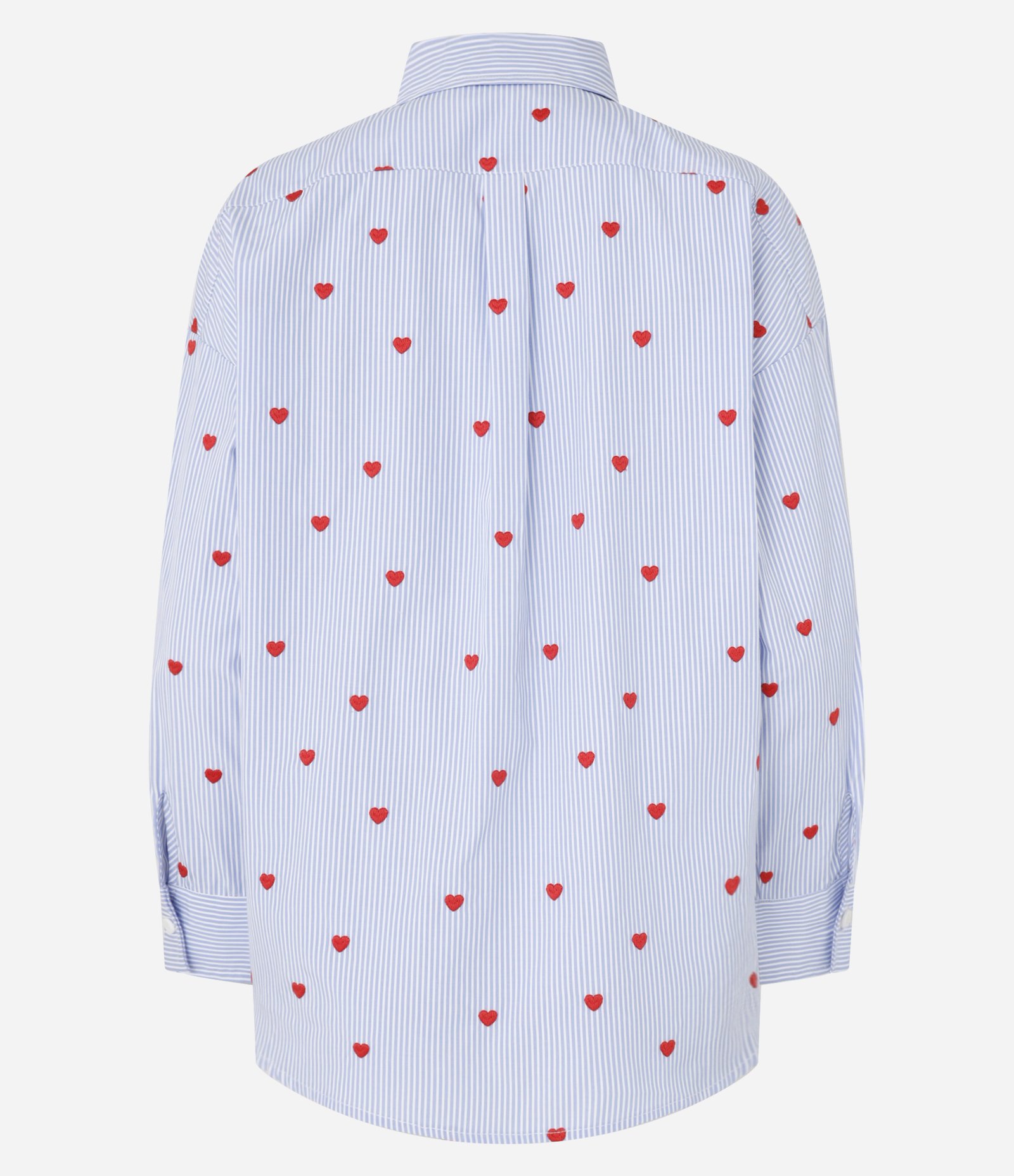 Camisa Alongada em Tricoline com Listras e Bordado de Coraçõezinhos Azul 8