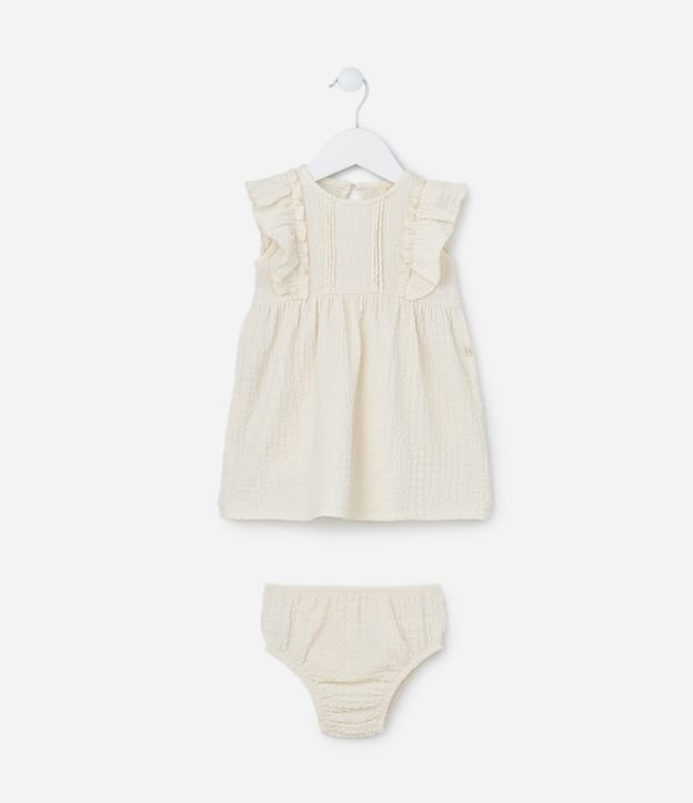 Vestido Infantil com Textura Babado e Calcinha - Tam 0 a 18 meses