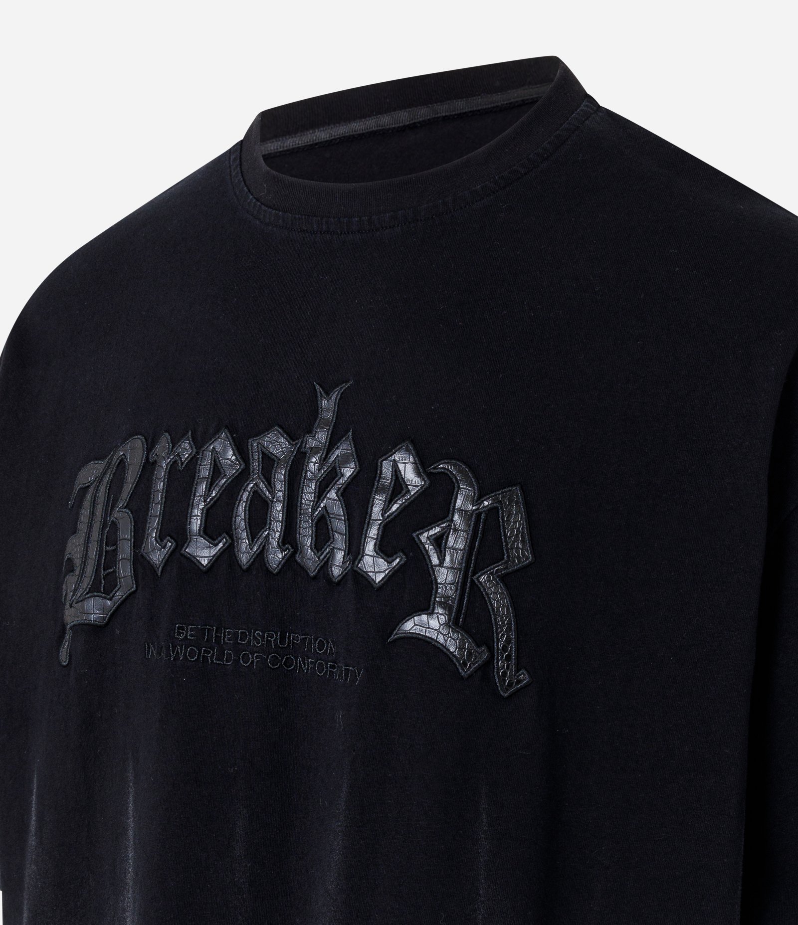 Camiseta Overboxy em Algodão Estonado com Estampa Bordada Lettering Preto Estonado 5