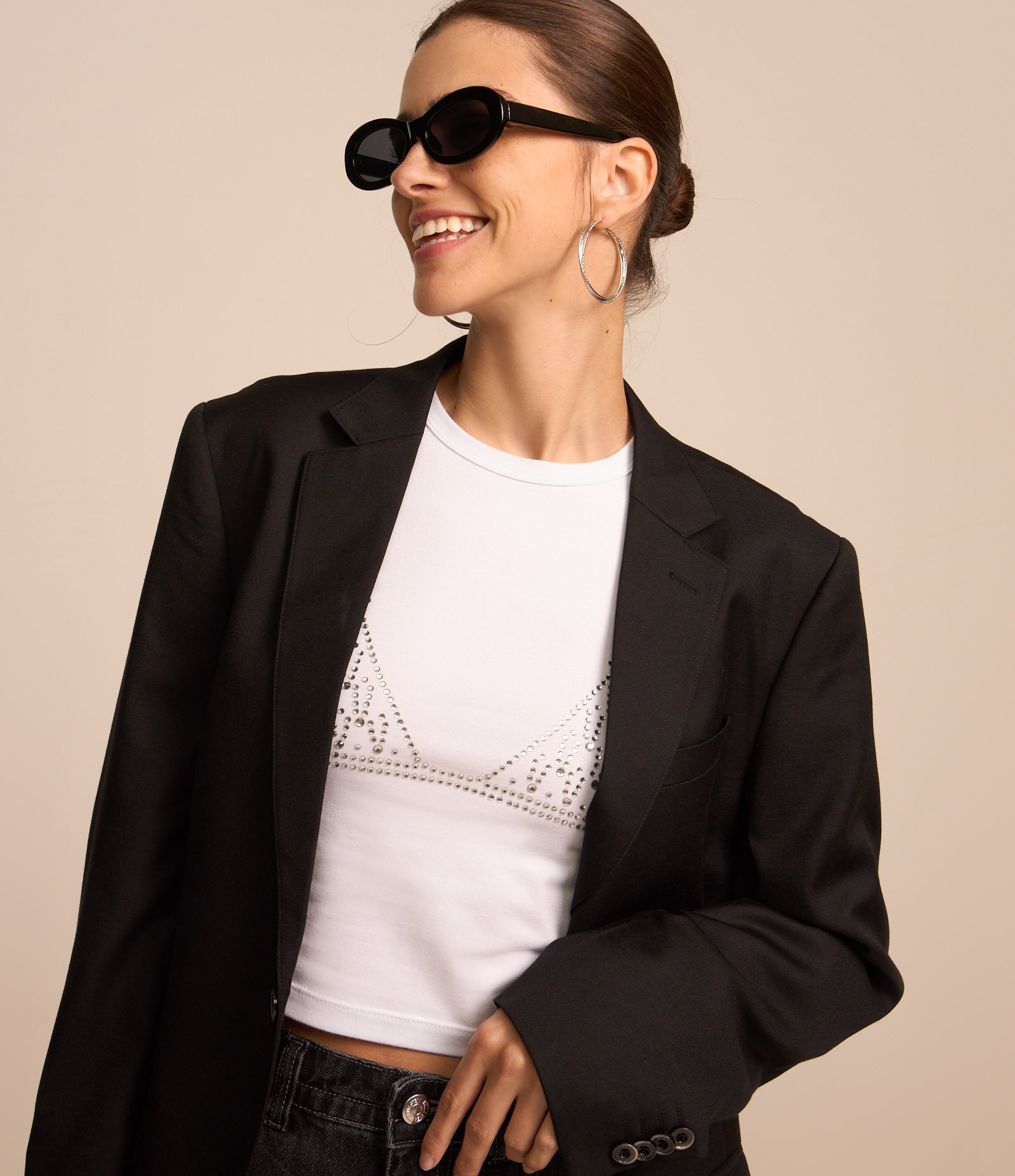 Blusa em Algodão com Estampa de Top em Strass Branco 3