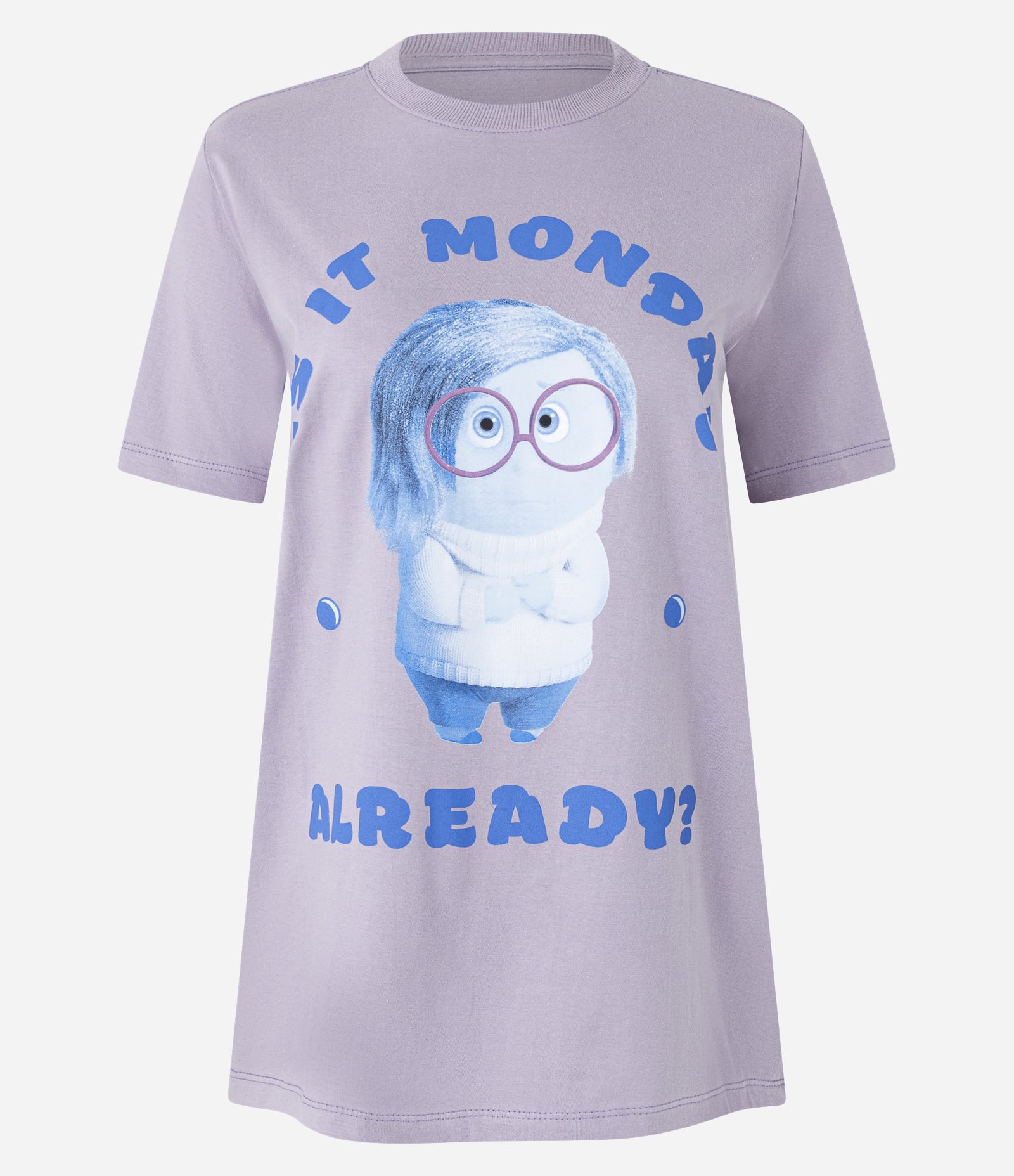Camiseta Alongada em Algodão Estampa Tristeza Divertidamente Lilás 1