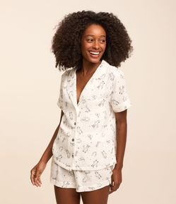 Pijama Short Doll Texturizado Manga Curta em Algodão com Estampa de Sapo