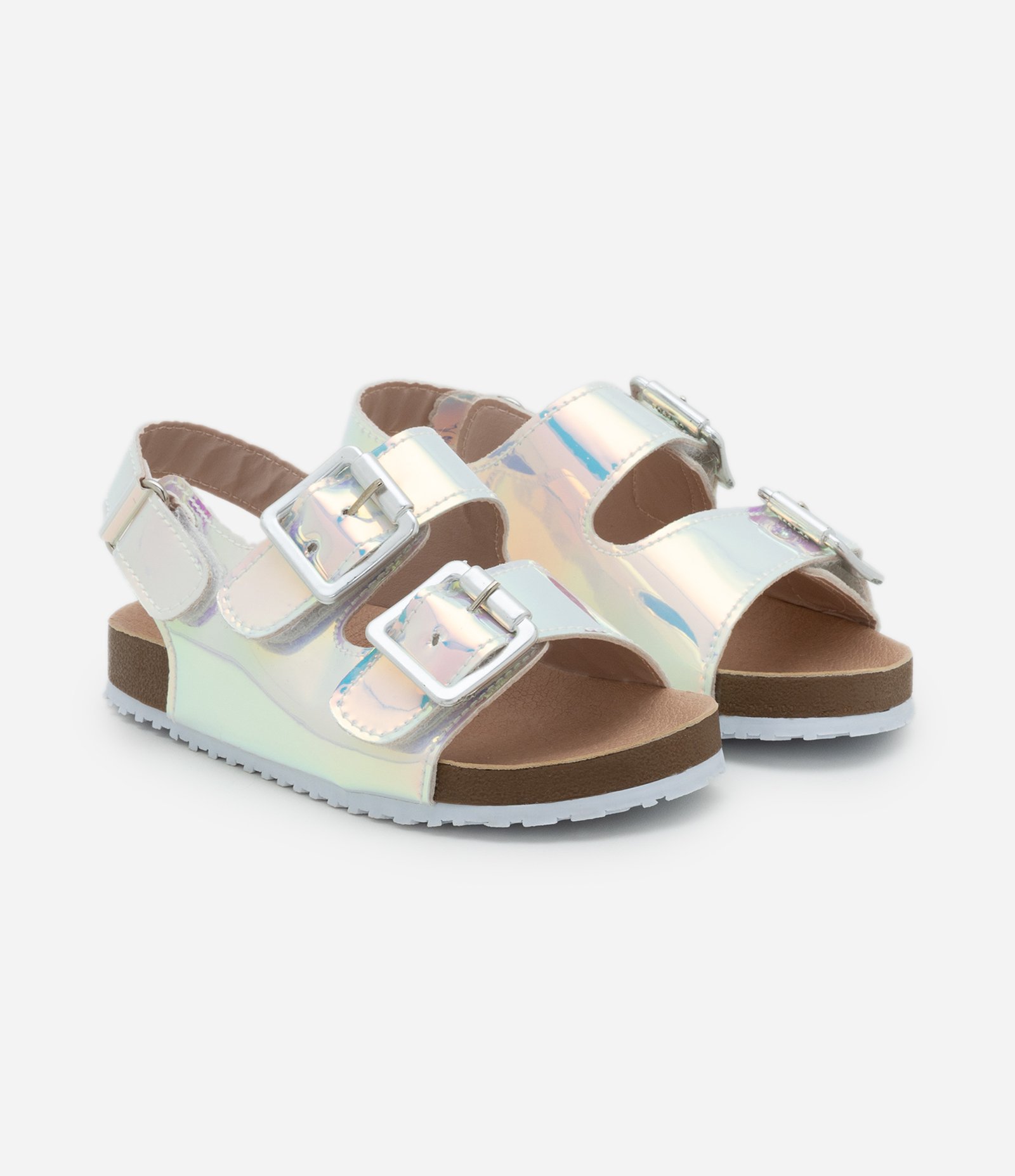 Sandália Infantil de Tiras e Efeito Holográfico - Tam 20 a 27 Prata 1