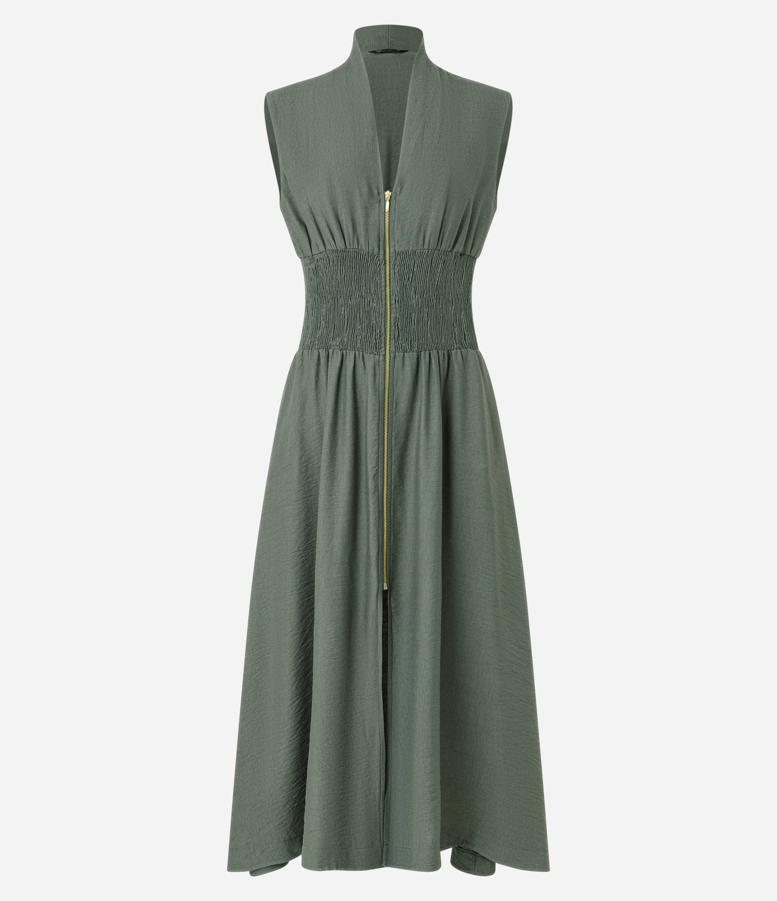 Vestido Midi em Crepe com Lastex na Cintura e Zíper Frontal Verde 5