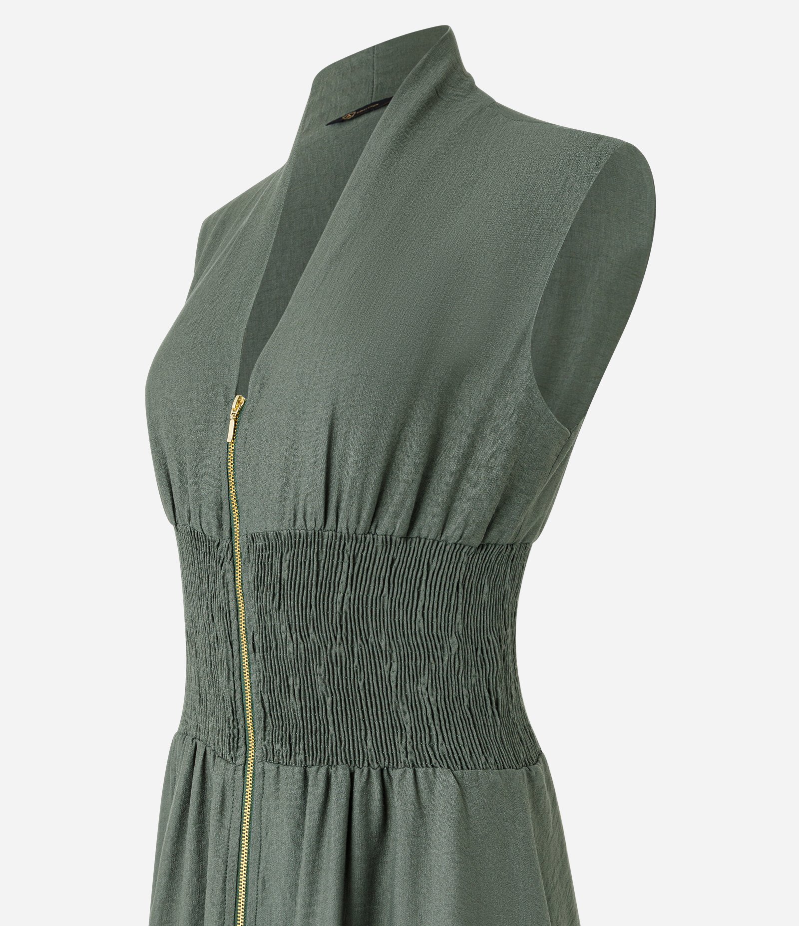 Vestido Midi em Crepe com Lastex na Cintura e Zíper Frontal Verde 6