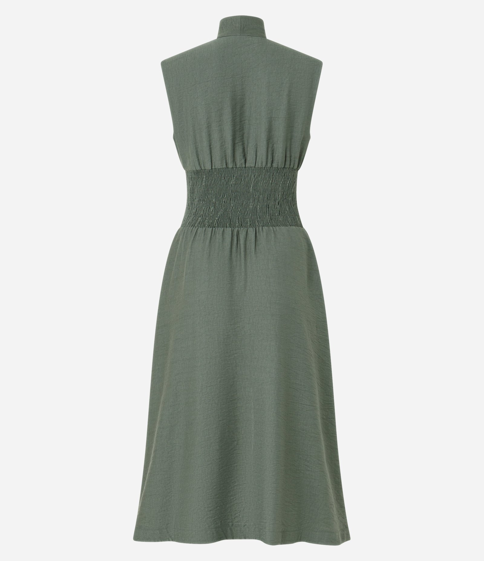 Vestido Midi em Crepe com Lastex na Cintura e Zíper Frontal Verde 7