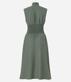 Vestido Midi em Crepe com Lastex na Cintura e Zíper Frontal