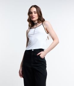 Blusa em Ribana com Alcinha Fina Contrastante