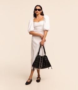 Vestido Midi em Bengaline com Manga Bufante