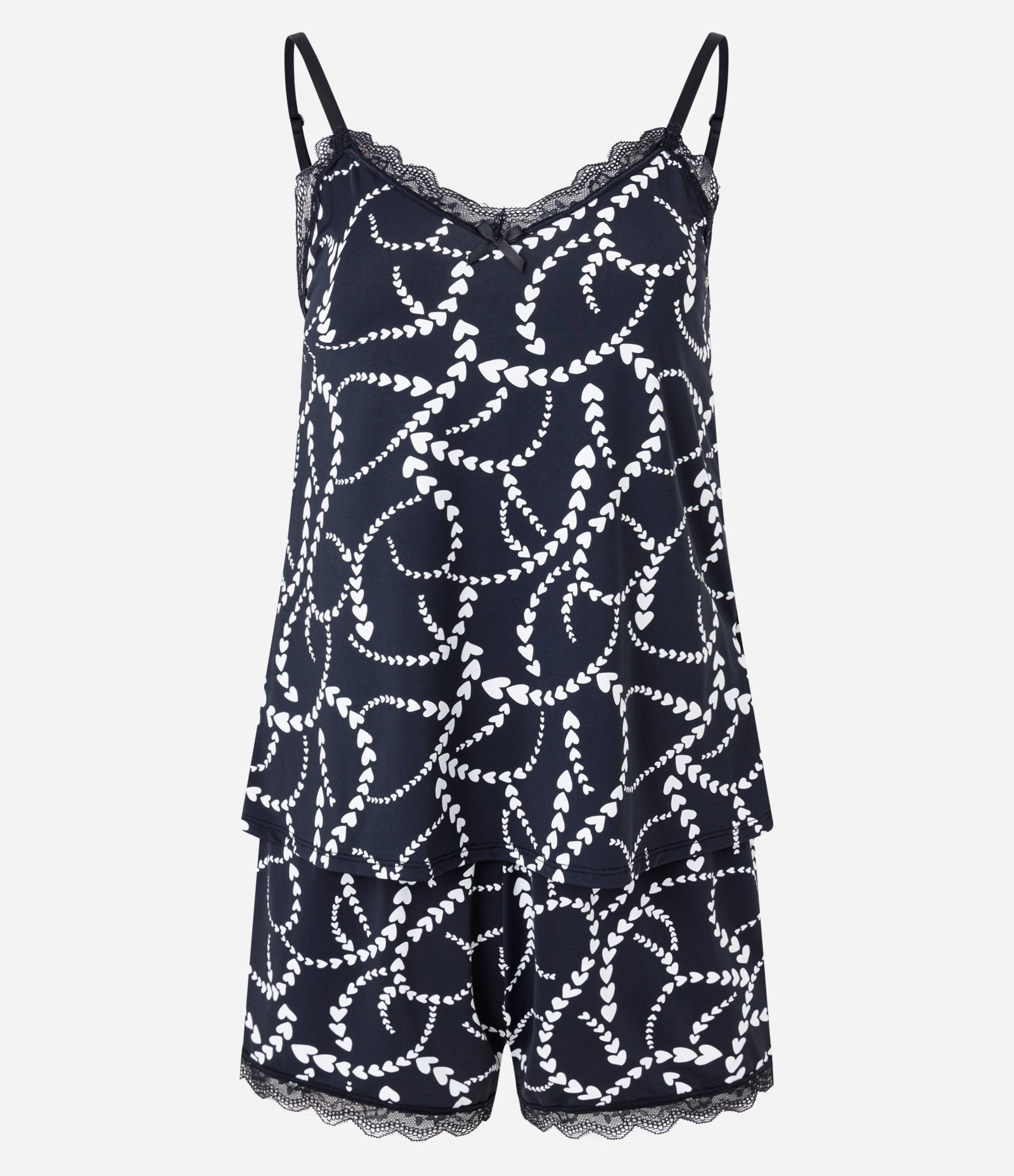 Pijama Short Doll de Alcinha em Microfibra com Estampa de Coração Preto/Branco 5