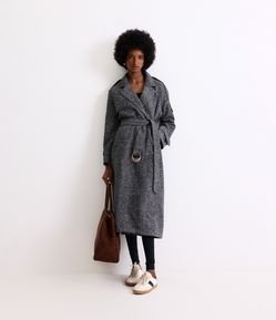 Casaco Alongado em Tweed com Cinto Fivela