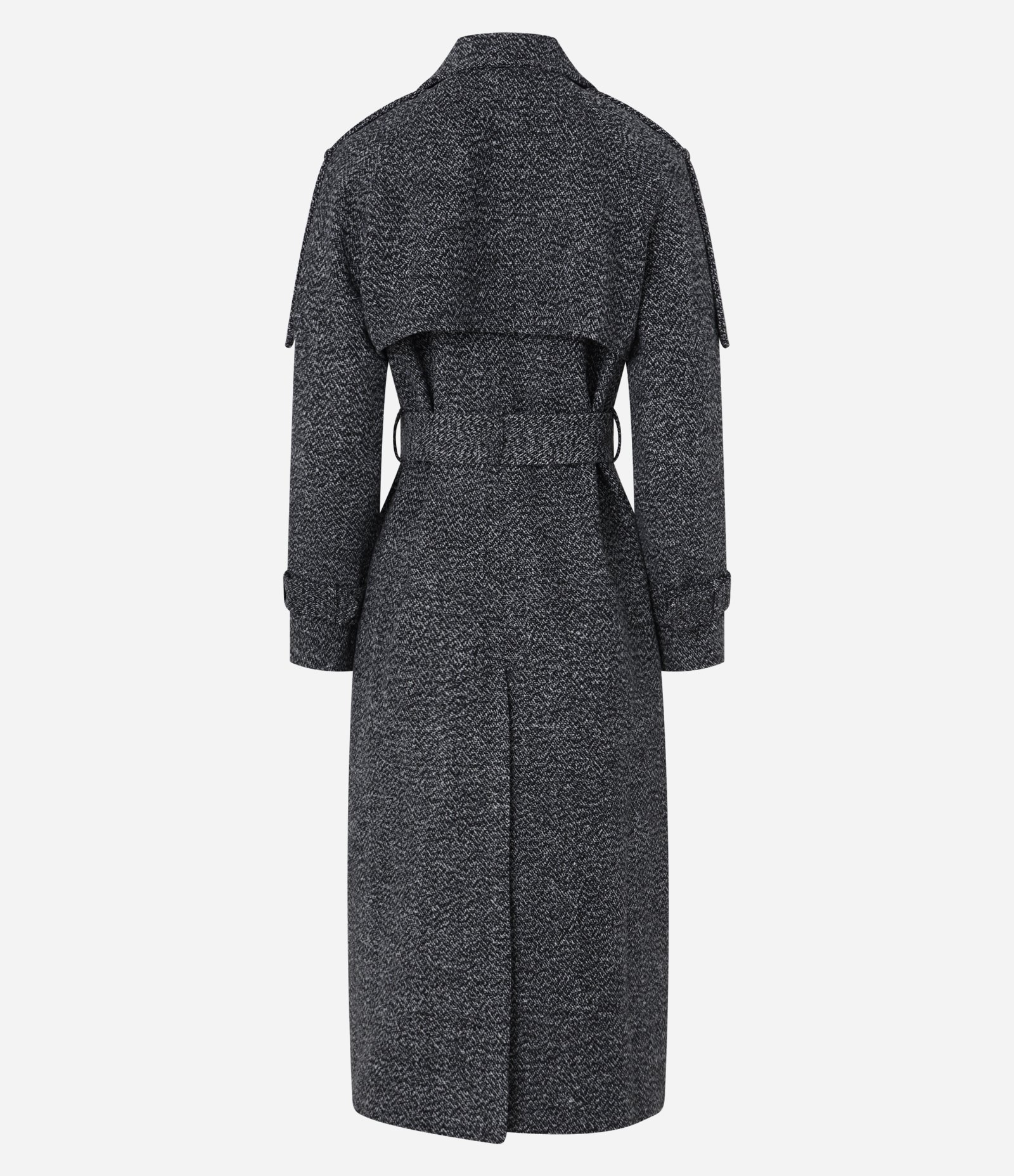 Casaco Alongado em Tweed com Cinto Fivela Preto/ Cinza 2