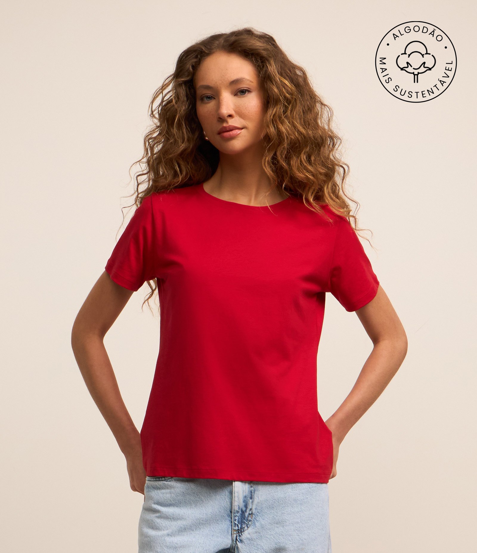 Camiseta Básica em Algodão com Manga Curta Vermelho 1