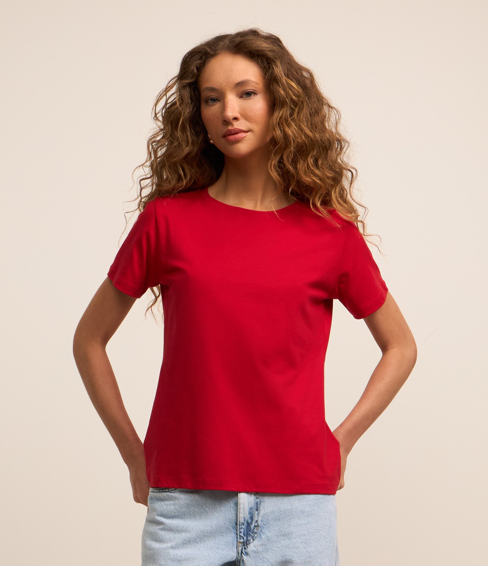 Camiseta Básica em Algodão com Manga Curta Vermelho 2