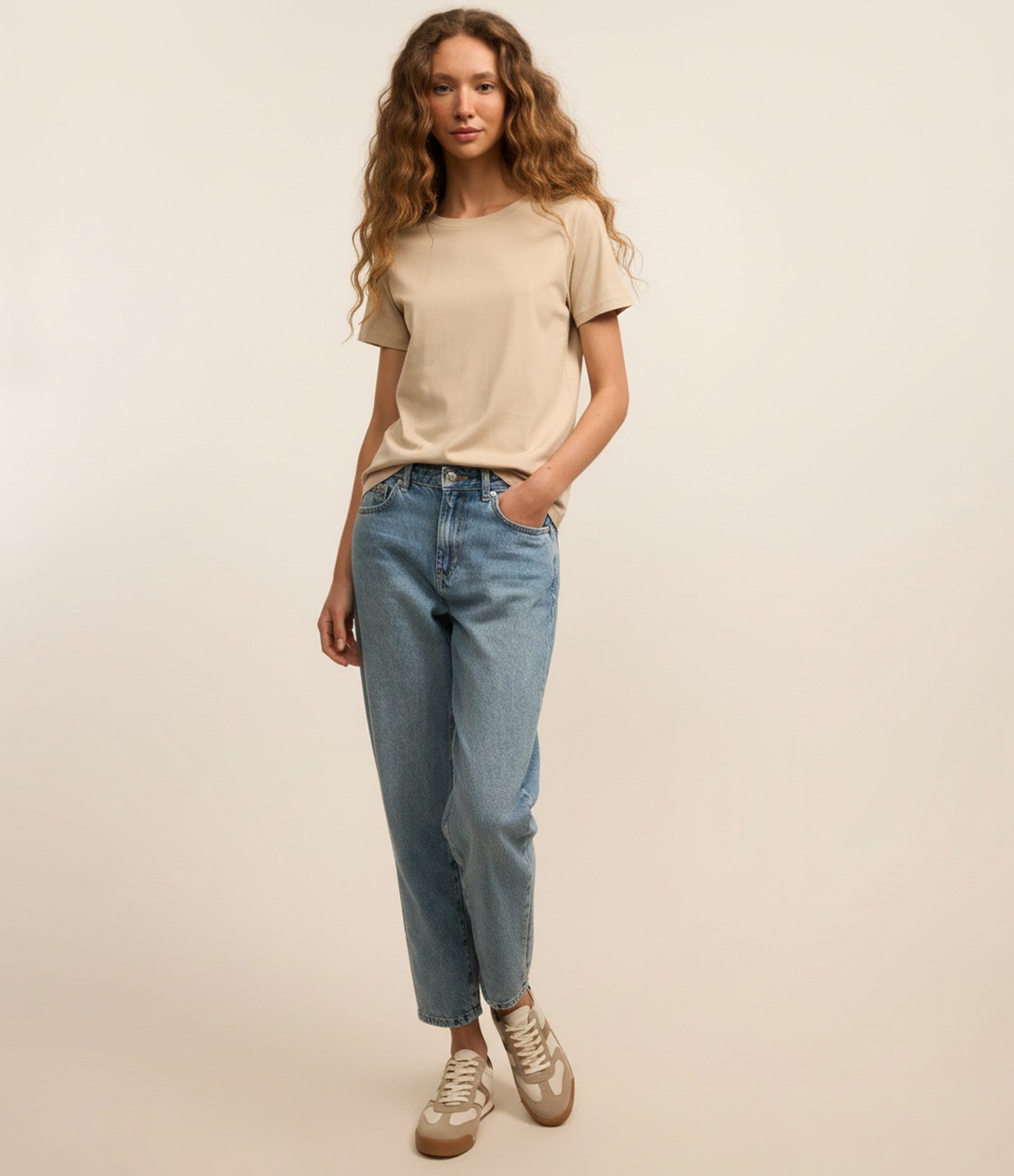 Camiseta Básica em Algodão com Manga Curta Creme 4