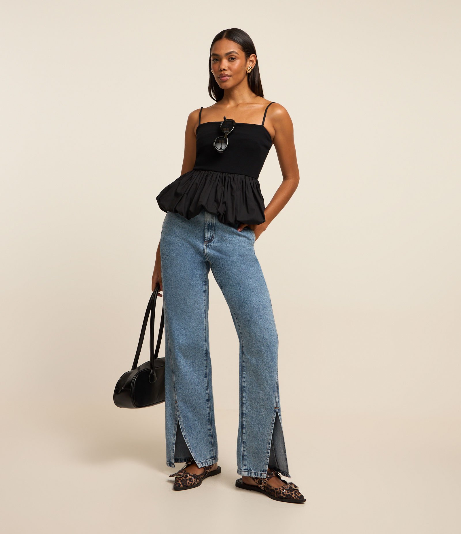 Blusa de Alça em Ribana com Barra Balonê Preto 2