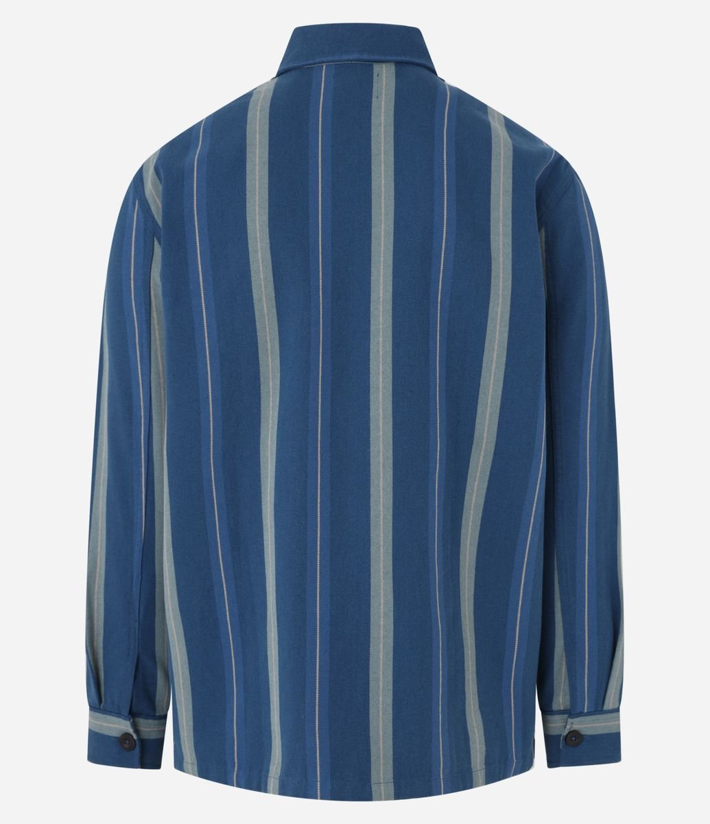 Camisa Overshirt com Bolsos e Listras Azul