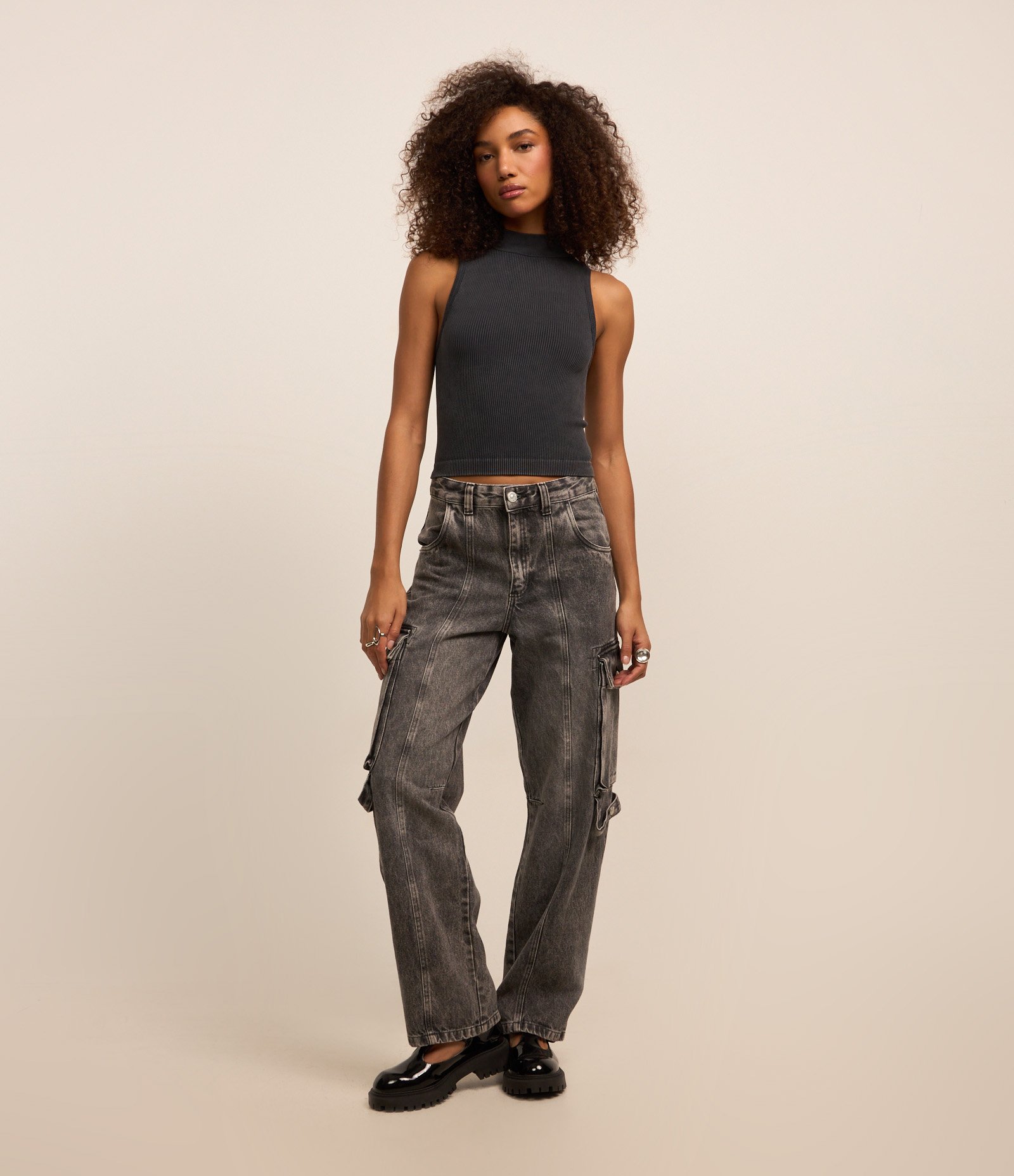 Calça em Jeans Denim com Bolso Cargo Azul 1